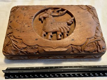 Vintage Indian? Carved Wooden Trinket Or Jewelry Box With Goat/ Ram