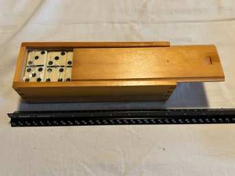 Vintage New Dominoes Set In Wood Box