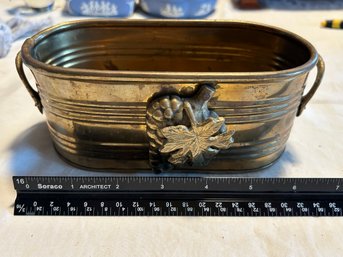 Vintage Solid Brass Oval Planter Grape Design