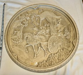 Vintage Chinese Carriage Medallion Table Top Piece Possible Horse Resin Bone Garden Wall Decor