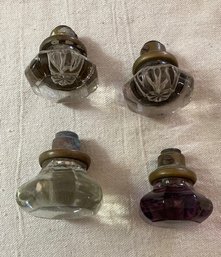 4 French Glass Door Knobs - One Is Purple Glass