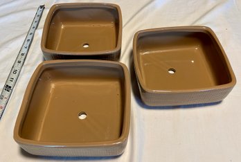 Bonsai Tree Set Of 3 Shallow Ceramic Square Pots