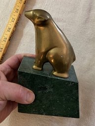 Bronze Polar Bear Mounted On Green Marble