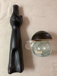 Two Unusual Bottle Shapes - Black Cat And Mushroom