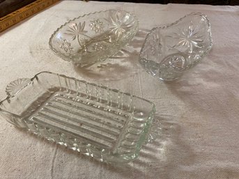 3 Pieces Of Clear Glassware/cut Ware