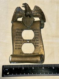 Vintage 1960s Brass Outlet Cover Plate Thomas Jefferson Declaration Of Independence Quote Eagle Patriotic Deco