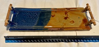 Artisan Clay Handmade Pottery Serving Tray Vintage Asian Style Decor