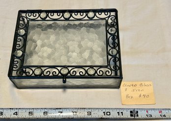 Antique Leaded Glass & Iron Trim Jewelry Box