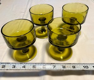 MCM Olive Green Stemmed Glass Goblets Or Ice Cream Bowls/ Use As Candleholders?