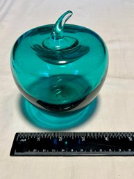 Vintage Hand Blown Blue Art Glass Apple Sculpture Figurine