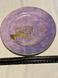 Vintage Purple & Gold Lusterware Dish With Swan Signed San Francisco 1950s