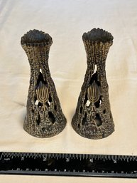 Vintage Pair Brass Candlestick Candle Holders Jerusalem Menorah