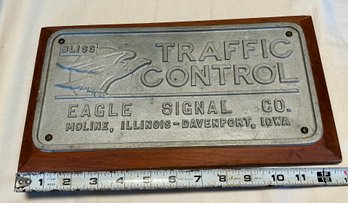 Vintage Eagle Signal Company Traffic Controller Box Sign Moline IL Davenport IA Mounted On Wood Plaque