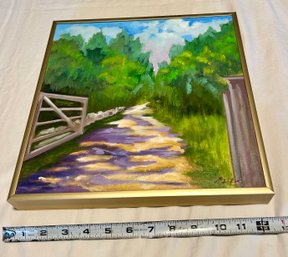 Long Island Artist Signed Small Oil Painting Horse Gate Farm Home Decor