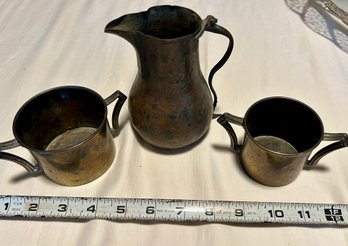 Antique Copper Pitcher Set Farmhouse Country Decor