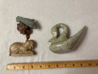 Three Animal Figures - 2 Carved From Soap Stone