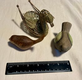 Trio Of Vintage Birds - Stone, Metal, Pottery