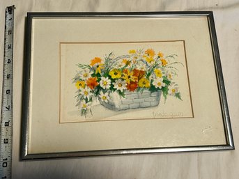 Signed Floral Bouquet Watercolor Painting