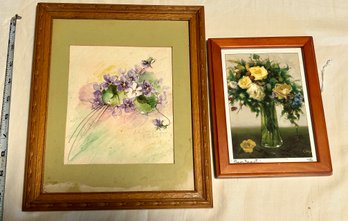 Floral Still Life Original Paintings Signed Pansies & Roses