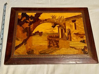 Italian Inlaid Wood Marquetry Neapolitan Terrace View Wall Panel