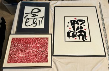 Collection Of Abstract Art Prints Red & White/Black Modern Bistro Style Decor