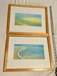 Asian Artist Signed Coastal Shoreline Pastel Colored Paintings