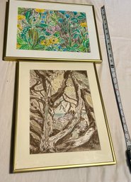 Summer & Winter Pair Of Pastel Framed Drawings