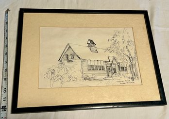 Sagaponack School Long Island Art Signed Ink Drawing