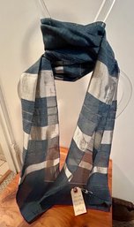 Italian Silk  Oblong Color Block Scarf Navy & White