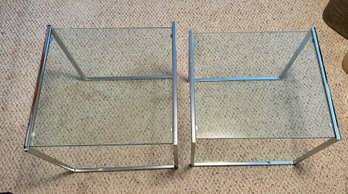 Iconic MCM Chrome & Glass Pair Of Square Nesting End Tables