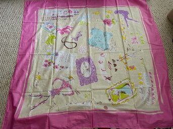 Vintage Pink French Amor Gottex Made In Israel Thin Cotton Square Scarf