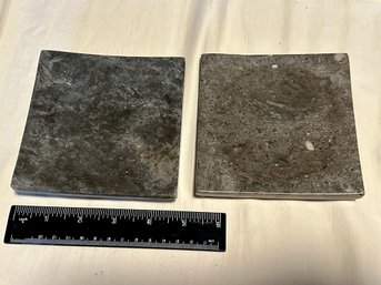 Polished Bluestone Marble Natural Stone Pair Of Coasters