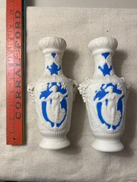 White Jasper-ware - Matching Pair Of Classical Theme Vases