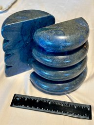 Hand Carved Blue Alabaster Stone Book Ends Made In Italy