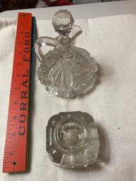 Vintage Heavy Glass Decanter And Inkwell