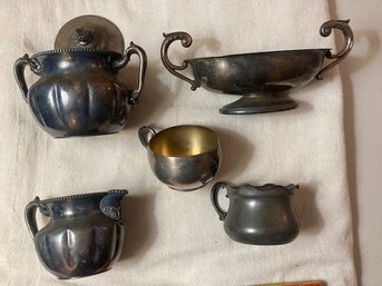 Silver Plated Collection Of 5 Pieces All With Marks On Bottoms