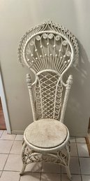 Iconic Circa 1960s Vintage White Wicker Peacock Style Throne Chair