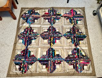 Vintage Signed Italian Silk Square Crazy Quilt Excellent Condition - 50' Wide