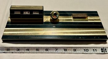 Vintage 1980s Black & Gold Metal Desktop Adjustable Calendar Rare Made In Japan