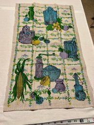 1970s Early American Theme Linen Tea Towel