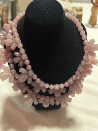 Faceted Pastel Pink Floral Bouquet Glass Runway Style Necklace