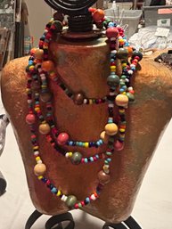 Bohemian 1960s Wood Bead Necklace