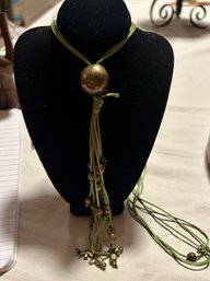 Cecile Jeanne By CJ Bohn Green Tibetan Style Bronze & Green Long Necklace