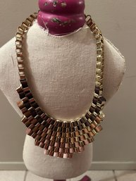 Vintage Designer Ombre Tanner Bib Necklace Silver Tone W/Satin Ribbons