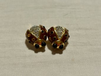 Vintage Carolee? Clip-On Ladybug Earrings Crystal Jewelry