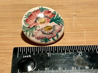 Hand Painted Ceramic Floral Pin Brooch