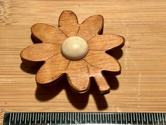 MCM Funky Flower Power Hand Carved Wood Brooch Pin