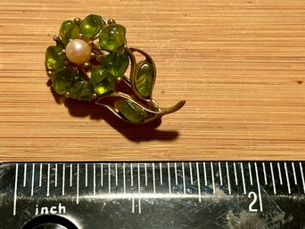 Antique Green Glass Flower Pendant Brooch