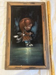 Mid Century Dark Fairy Oil Painting Unsigned