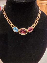 Glass Multicolor Gemstone Trio Necklace